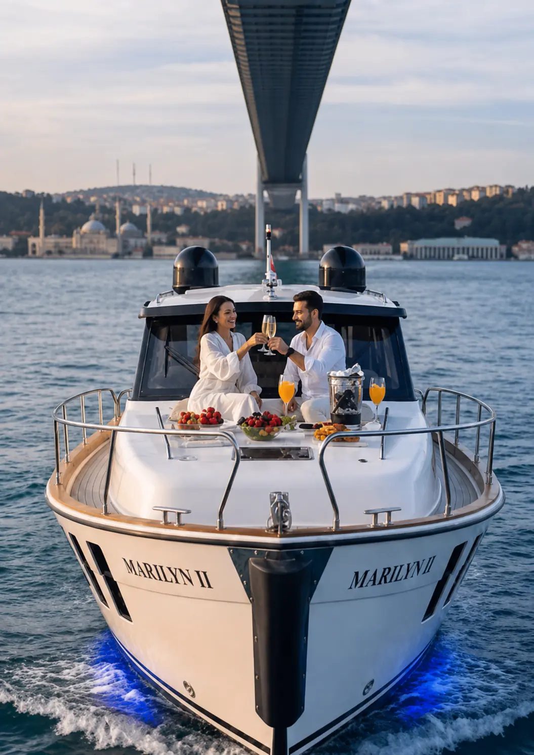 Gün batımında İstanbul Boğazı özel tekne turu